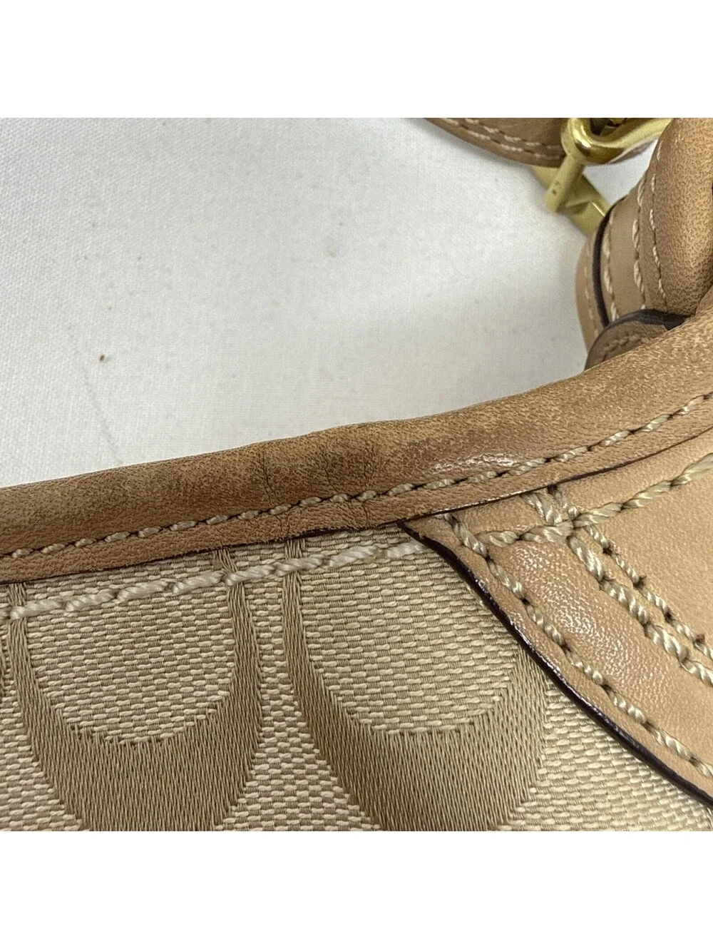 Coach Signature Monogram Crescent Shoulder Bag Beige